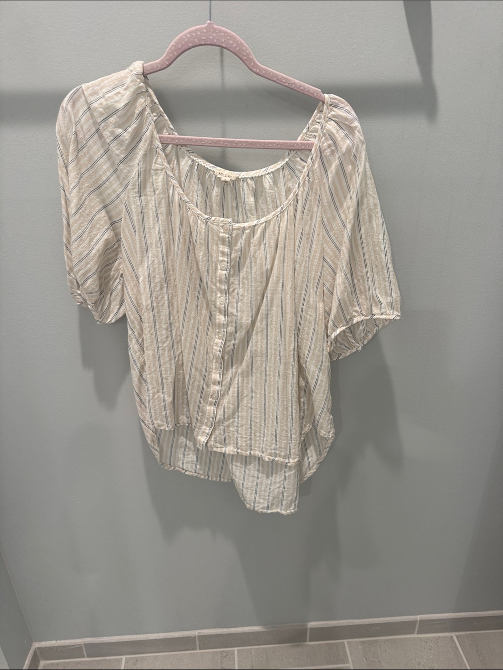 Pilcro Cream Blouse with Subtle Blue Stripes by Anthropology